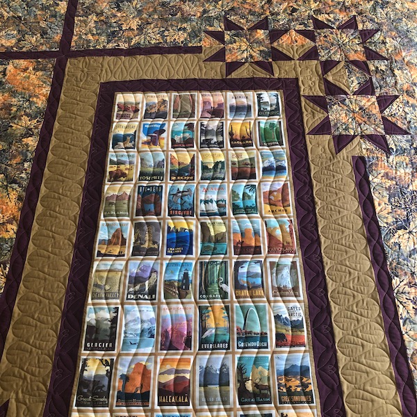 Custom blocks and borders on National Parks quilt front